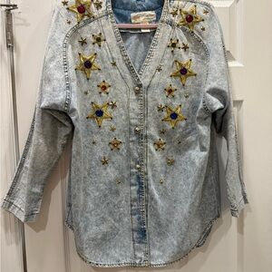 VTG Star Embellished Acid Wash Denim Shirt